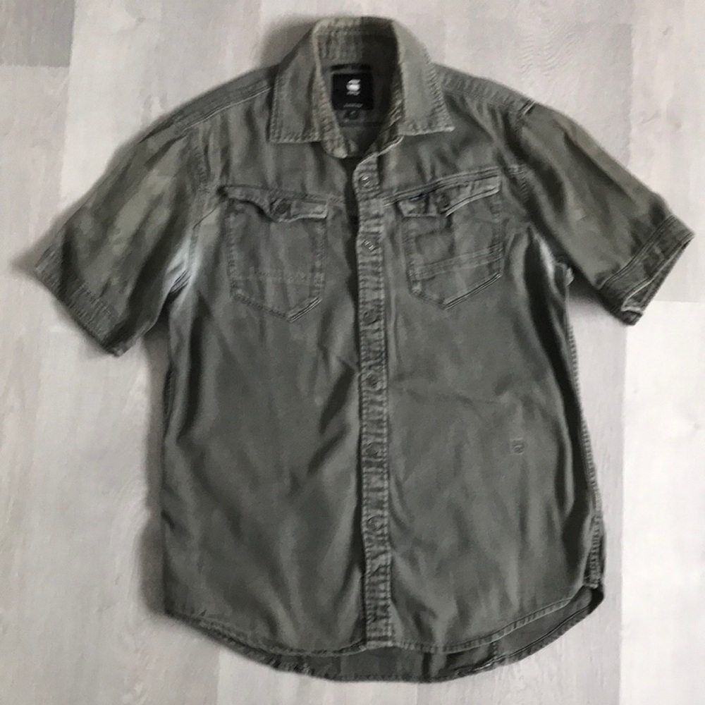 G STAR RAW MENS CAMP SHIRT GREEN BUTTON SHIRT SLEEVE M